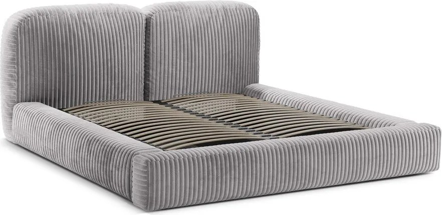 Világosszürke kárpitozott ágyneműtartós franciaágy ágyráccsal 200x200 cm Martina – Micadoni