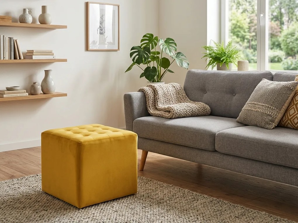 Mustárszínű LORI VELVET puff