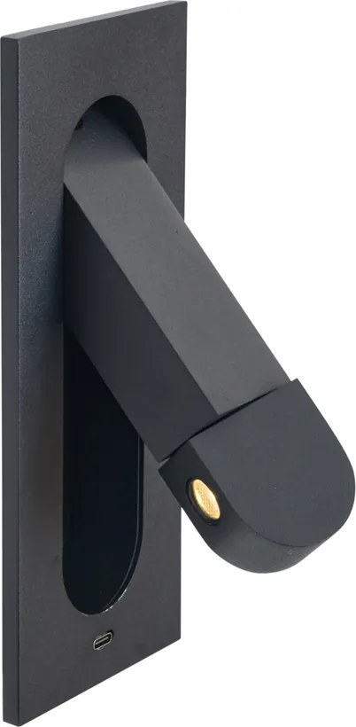 2 darabos modern fekete fali lámpa szett LED-del és USB-C porttal - Hilton