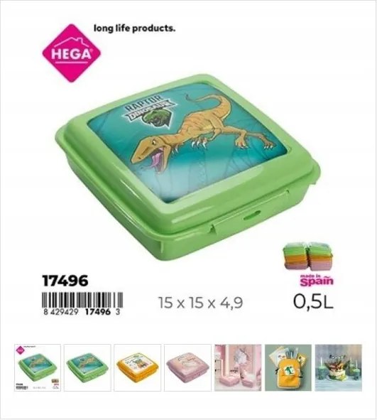 Zöld gyerek uzsonnás doboz dinoszauruszokkal, 500 ml