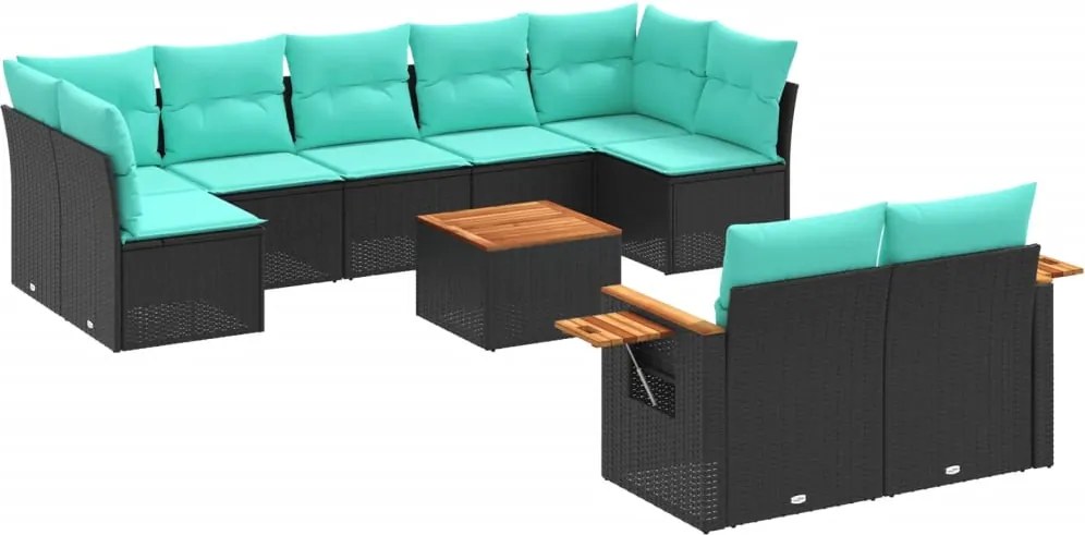 vidaXL 10 részes fekete polyrattan kerti ülőgarnitúra párnával