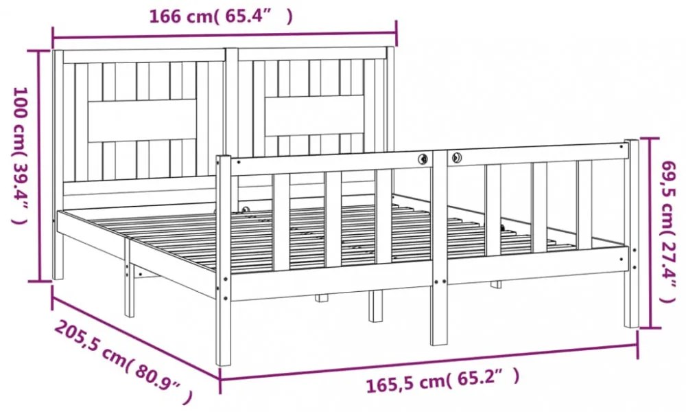 tömör fenyőfa ágykeret fejtámlával 160 x 200 cm