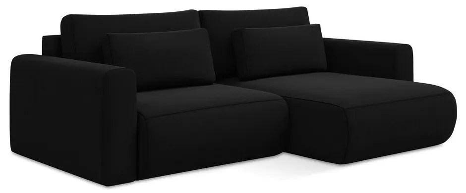 Fekete bársony kinyitható-tárolóhelyes sarokkanapé (jobb oldali-heverő résszel) Kapua – Makamii