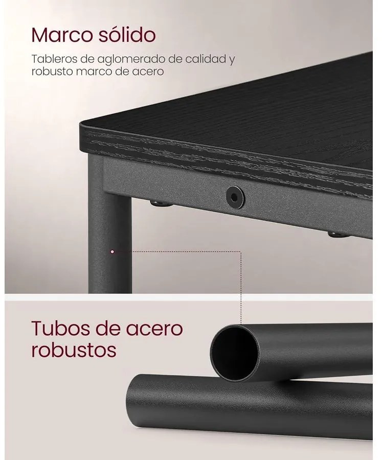 Keskeny oldal asztal töltő funkcióval 3 polcos, 18 x 45 x 58 cm tinta fekete