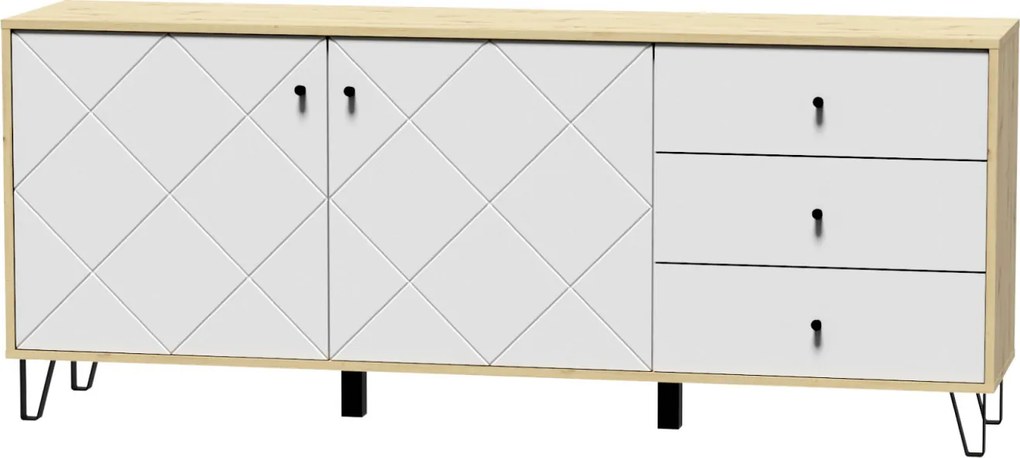 Komód 2 ajtóval és 3 fiókkal Artisan tölgy / fehér matt színkombinációban – BILBAO BL06