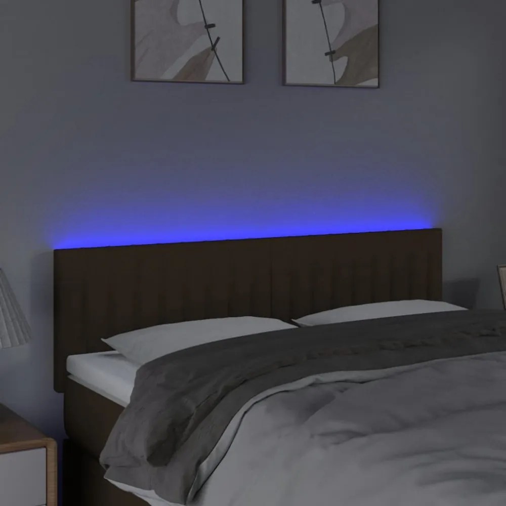 sötétbarna szövet LED-es fejtámla 144x5x78/88 cm