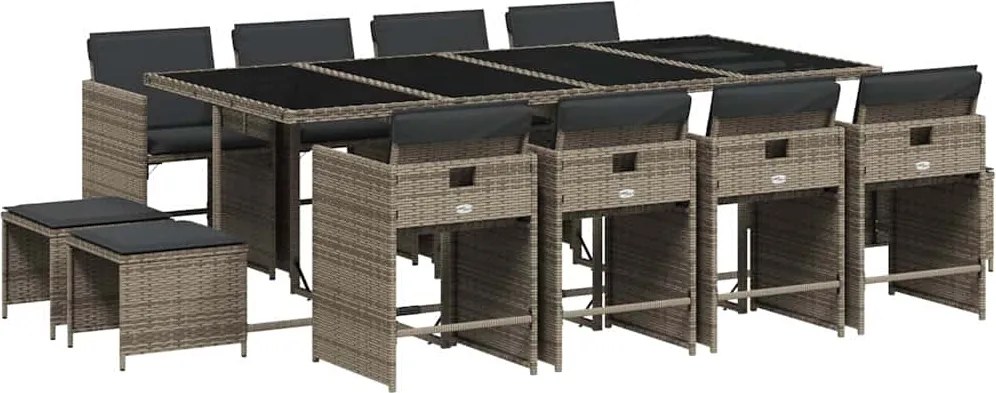 vidaXL 13 részes szürke polyrattan kerti ülőgarnitúra párnákkal