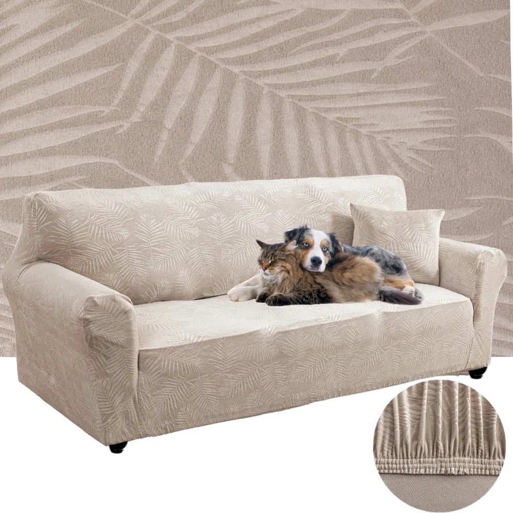 Kanapé Huzat Sarok Kanapé Velúr Pálma Levelek 190-230 CM Oeko Tex