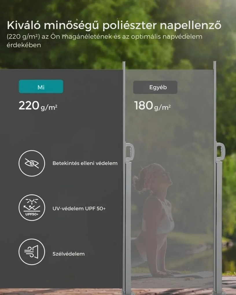 HORIZON oldalsó napellenző teraszra, 200x350cm, szürke SongmicsHome