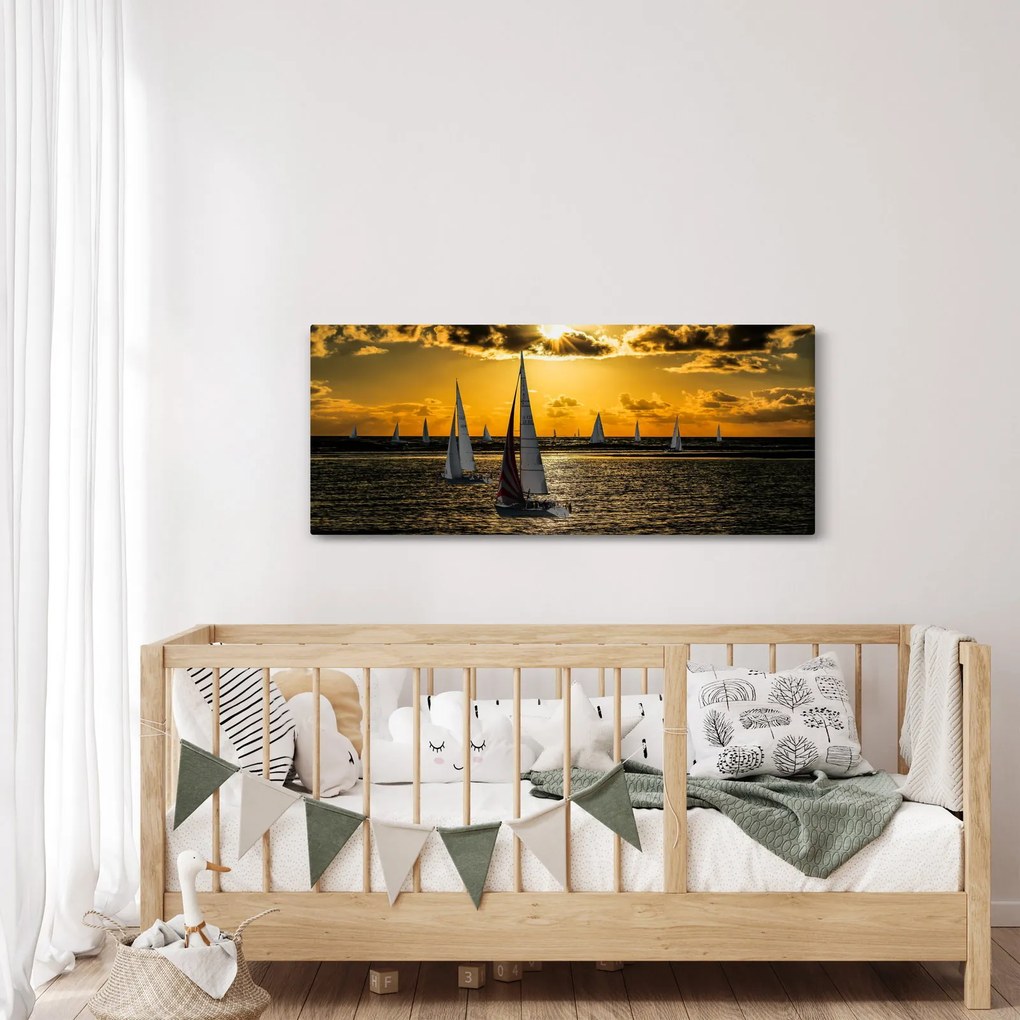 Jacht a naplementében képe (120x50 cm)