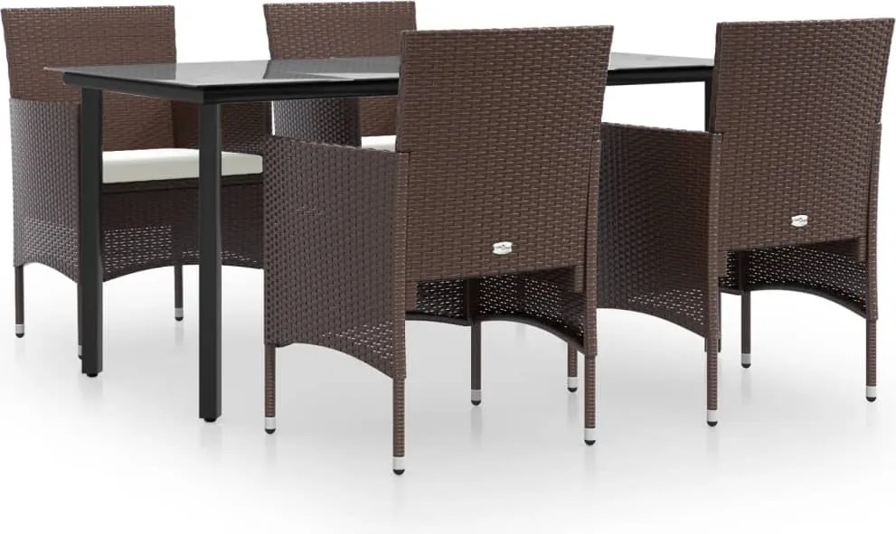 vidaXL 5 részes barna és fekete kerti étkezőgarnitúra párnákkal