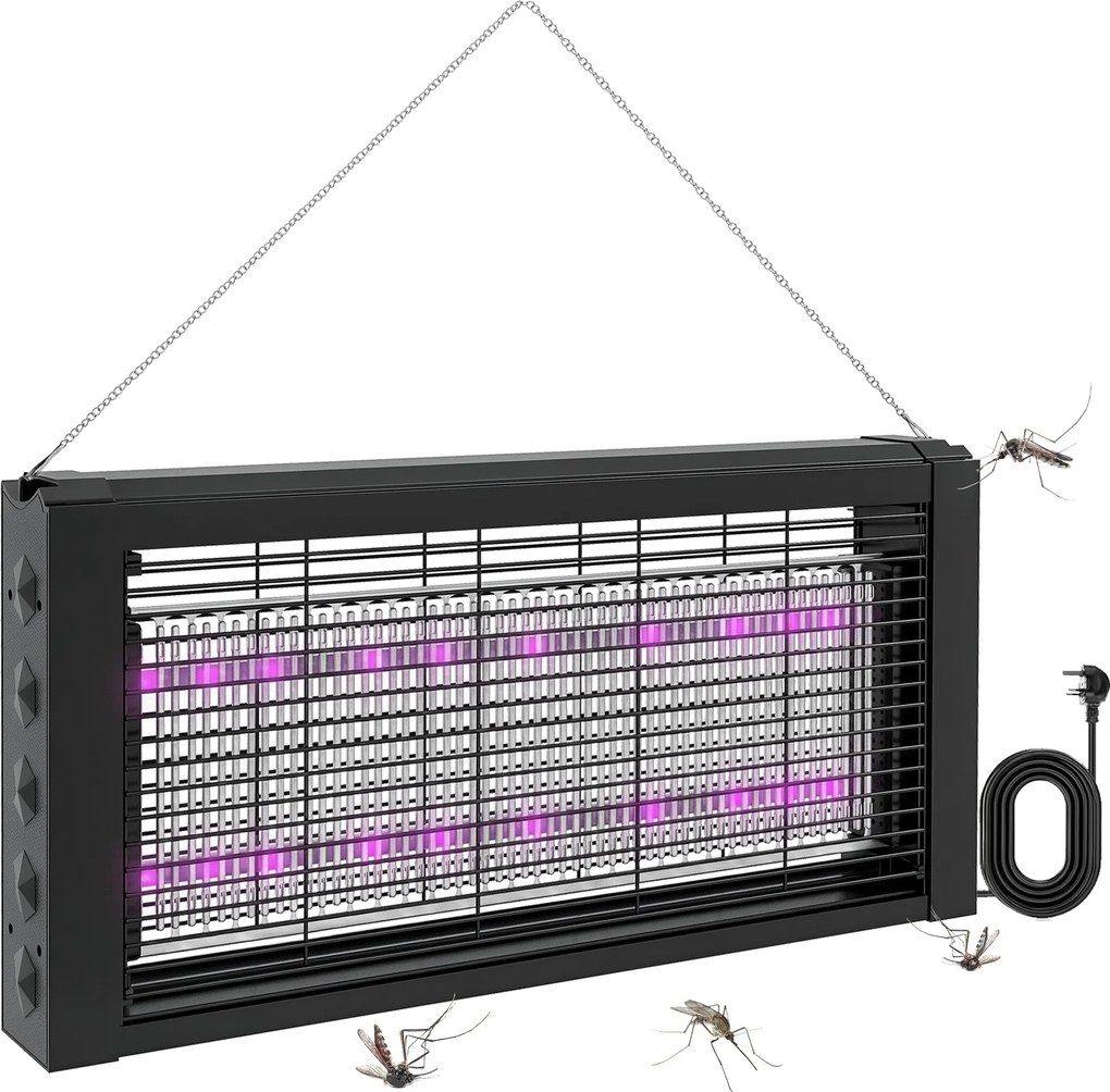 HOMCOM LED Fénycsöves Szúnyogriasztó Lámpa Elektromos Szúnyogirtó 60 m² Területhez Beltéri Fali vagy Álló Használatra 49x6x25 cm Fekete | Aosom