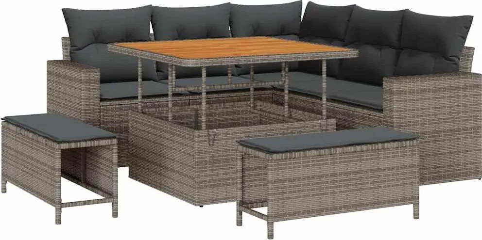 vidaXL Kerti Kanapé Szett 8 pcs Szürke polirattan