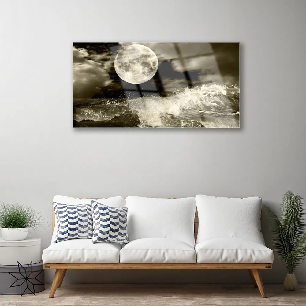 Üvegkép falra Éjszakai Hold Tájkép 125x50 cm