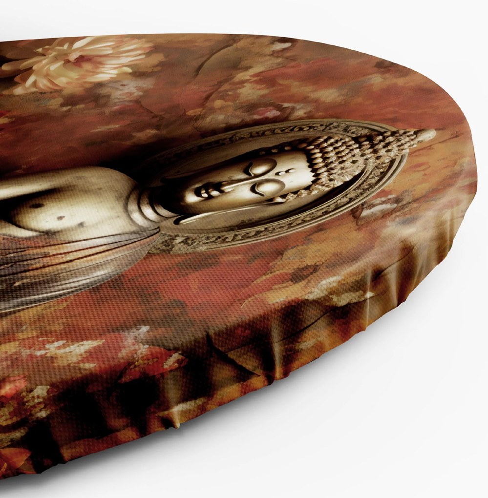 Gario Kerek vászonkép Meditáló Buddha szobor és színes virágok Méret: 80 x 80 cm