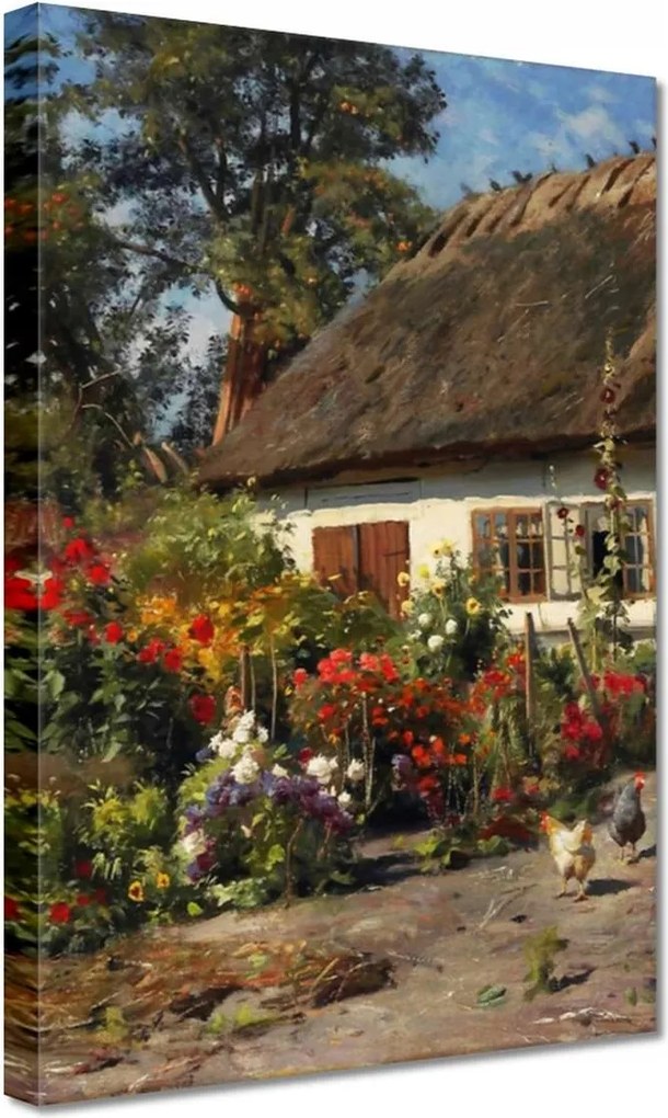 Vászonkép 20x30 Vidéki házikó virágokkal