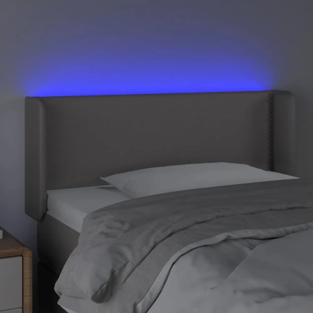 szürke műbőr LED-es fejtámla szárnyakkal 93x16x78/88 cm