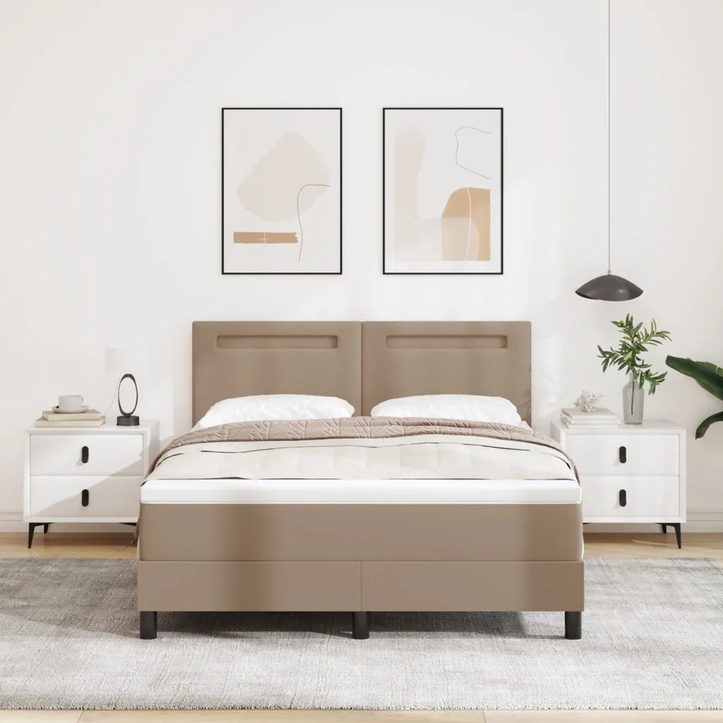 Boxspring ágy matraccal - Cappuccino, 140x190 cm, műbőr