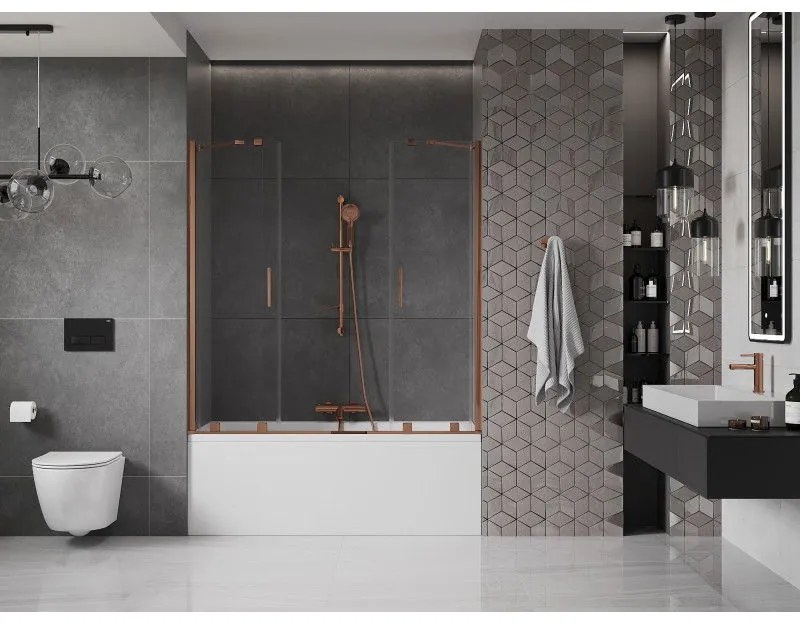 Mexen Velar Duo, 2 szárnyas eltolható kádparaván 150 x 150 cm, 8mm átlátszó üveg, rózsa arany profil, 896-150-000-02-60