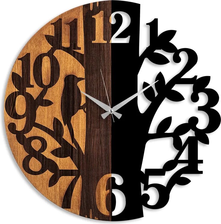 Wooden Clock 71 dió-fekete fa-fém falióra, Ø56 cm