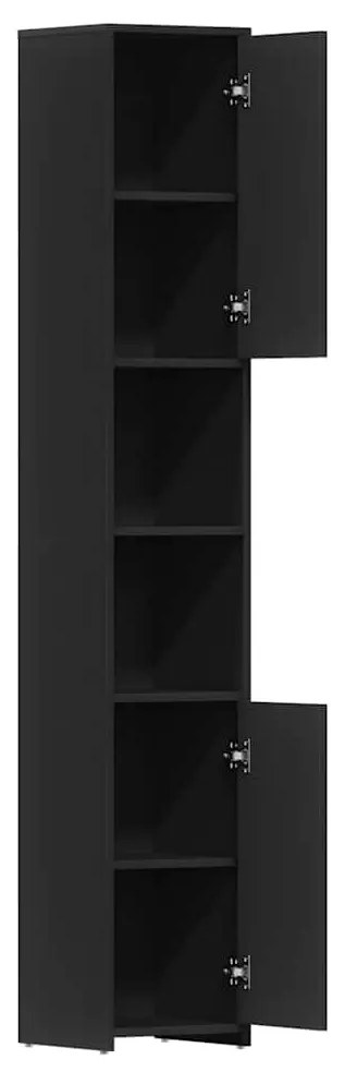 Fekete szerelt fa fürdőszobaszekrény 30 x 30 x 183,5 cm