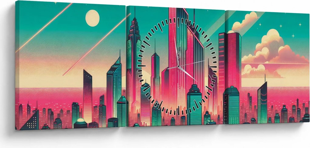 Kép – Nagyváros pop-art stílusban (órával) (90x30 cm)