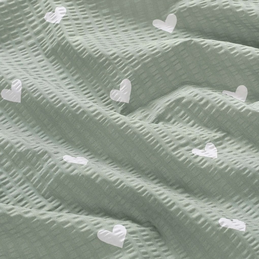 Goldea pamut krepp anyag - szívecskék, zsálya színű alapon 160 cm