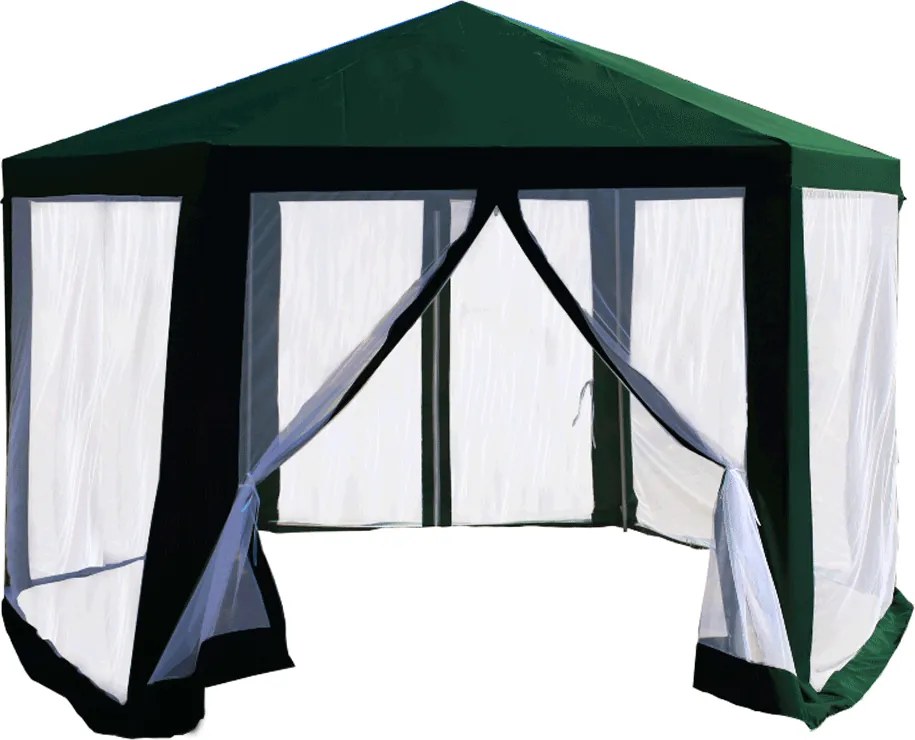 Kerti pavilon sátor, 3,9x2,5x3,9m, zöld/fehér, RINGE TYP 1+6 oldal