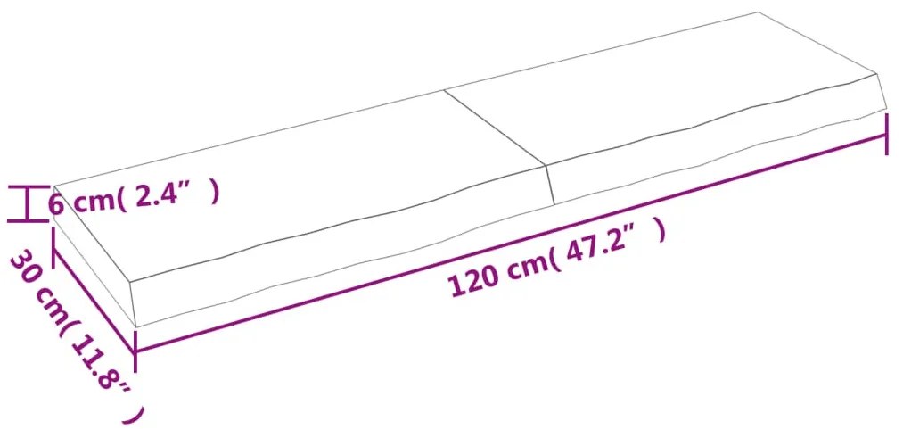 sötétbarna kezelt tömör tölgyfa fali polc 120 x 30 x (2-6) cm
