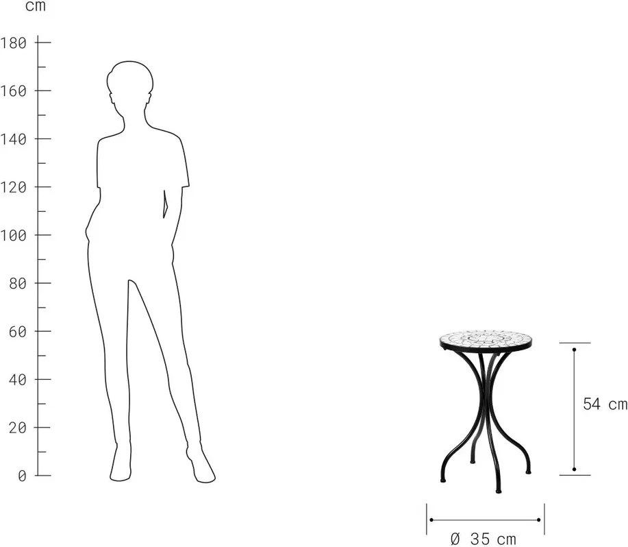 PALAZZO mozaikos kerti asztal, fehér-fekete Ø 35 cm