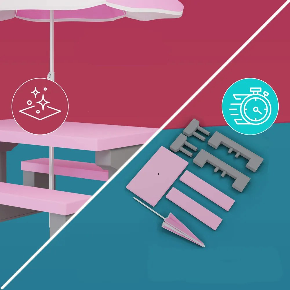 JASMIN gyerek ülőgarnitúra napernyővel, 67x78,5x42,5cm, rózsaszín/szürke Spielwerk