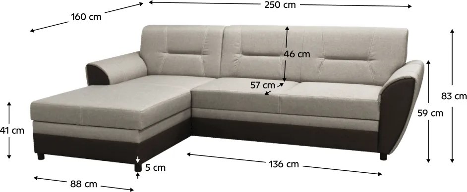 Kinyitható ülőgarnitúra, barna/szürkésbézs taupe, balos, SEVARD ROH