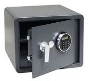 Bútorszéf elektronikus zárral, riasztóval, alulvilágított LCD kijelzővel és nyitókarral