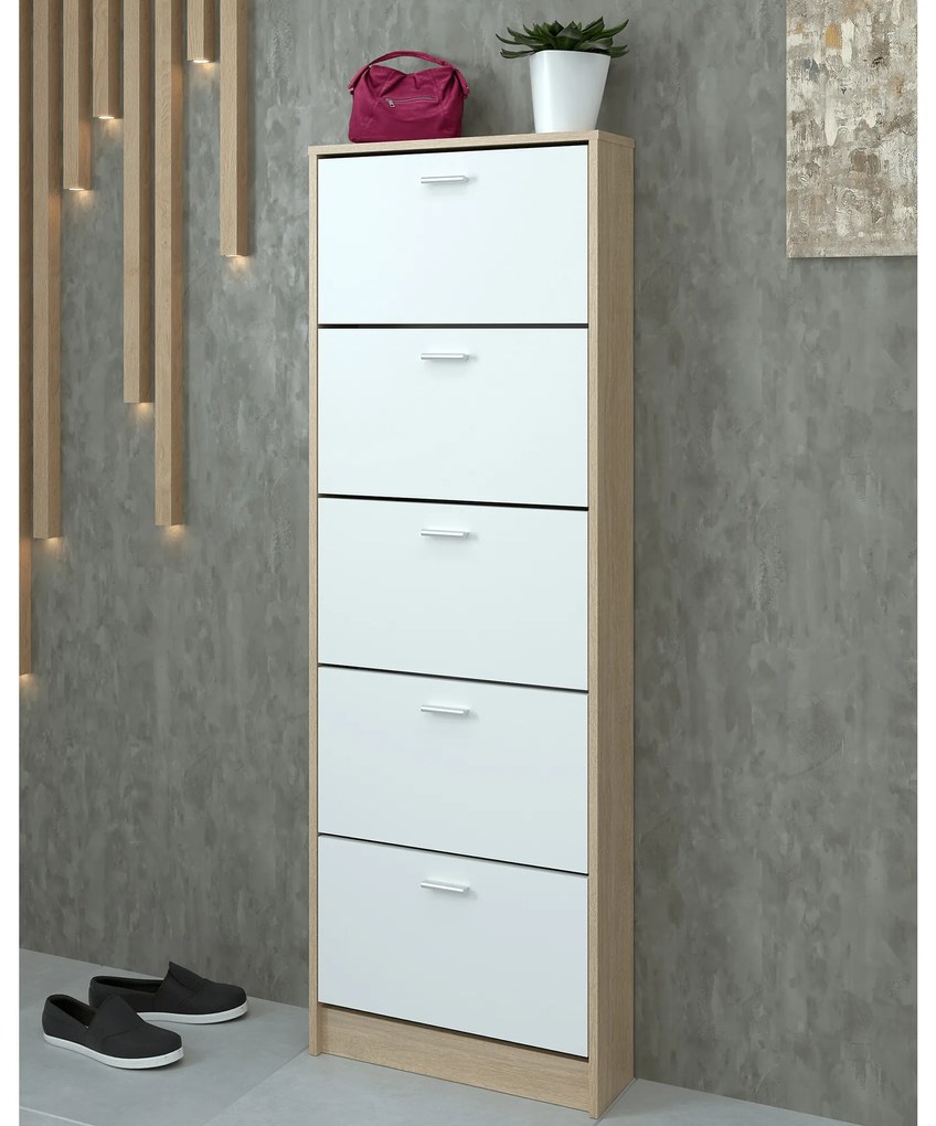 Cipőtároló (cipősszekrény) Mobby  15 (szonoma tölgy + fehér). 1065339