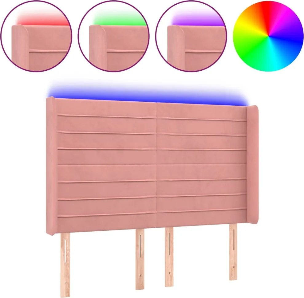 vidaXL rózsaszín bársony LED-es fejtámla 147x16x118/128 cm