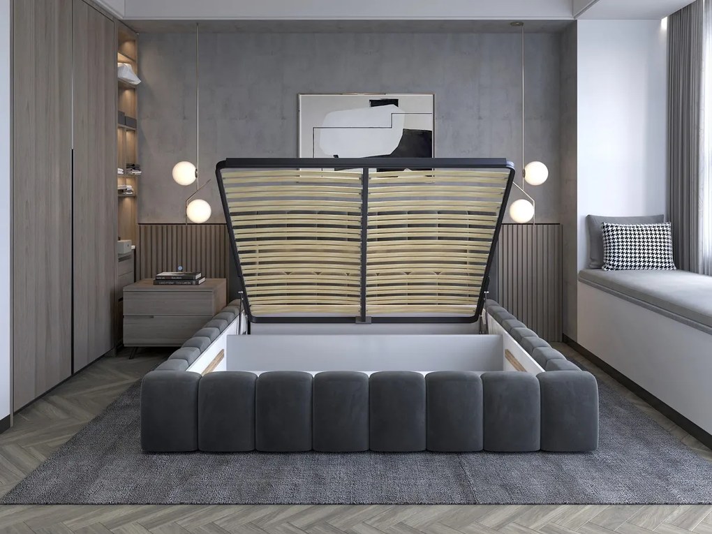 Franciaágy 140 cm Luxa (szürke) (ágyráccal, matraccal és LED-del). 1041558