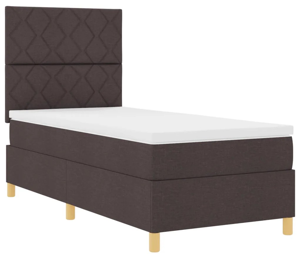 Box Spring Ágy Matraccal & LED Sötét Barna 90x200 cm Szövet