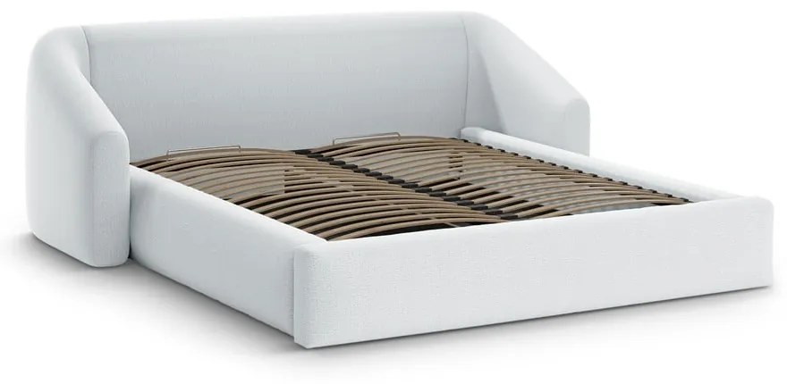 Világosszürke kárpitozott ágyneműtartós franciaágy ágyráccsal 200x200 cm Campi – Cosmopolitan Design