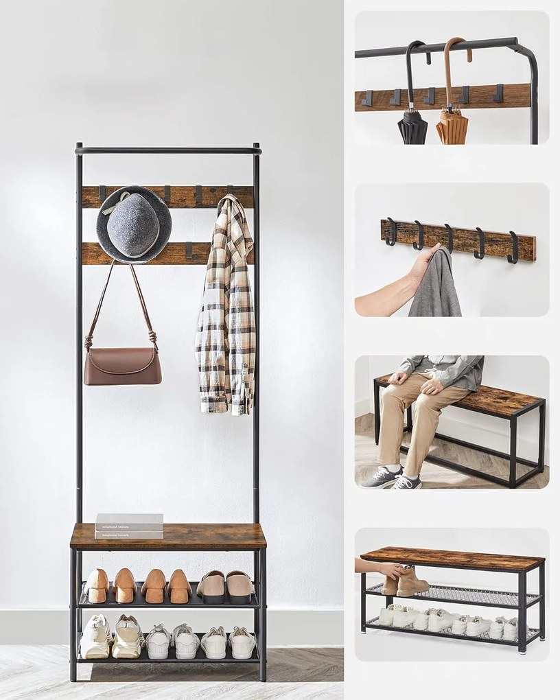 Előszobafal TAYLOR cipős szekrénnyel 180x64 cm, rusztikus barna