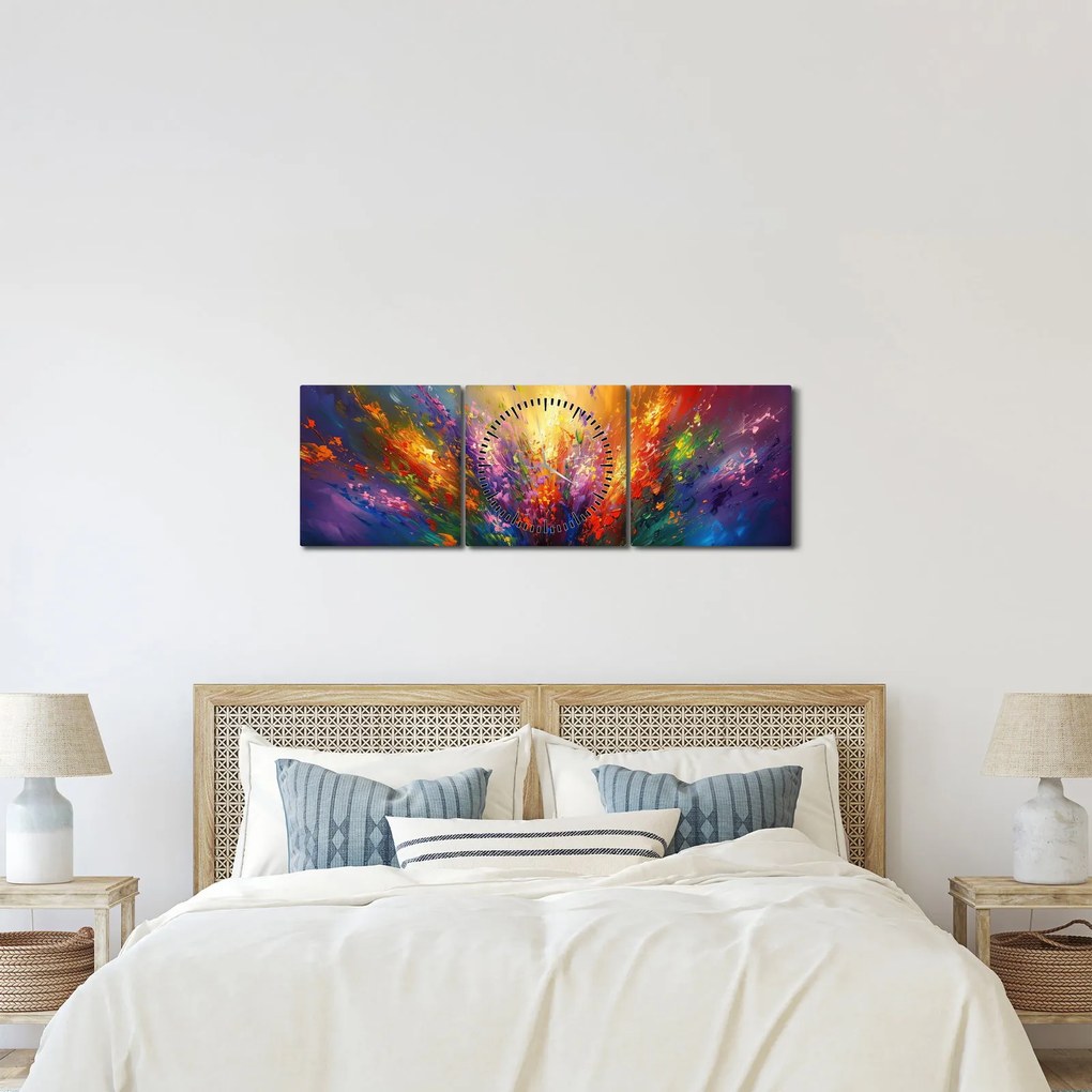 Kép - A virágok absztrakciója (órával) (90x30 cm)