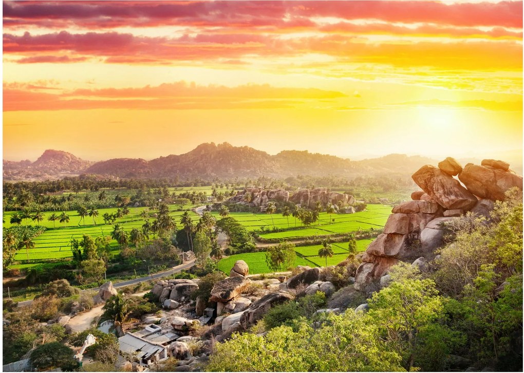 Kép a Hampi-völgyről Indiában (üvegen) (70x50 cm)