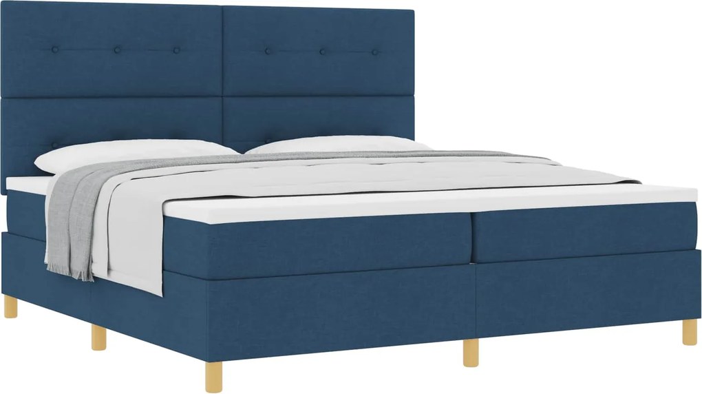 vidaXL Boxrugós ágy matracmal fejtámlával Kék 200 x 200 cm szövet