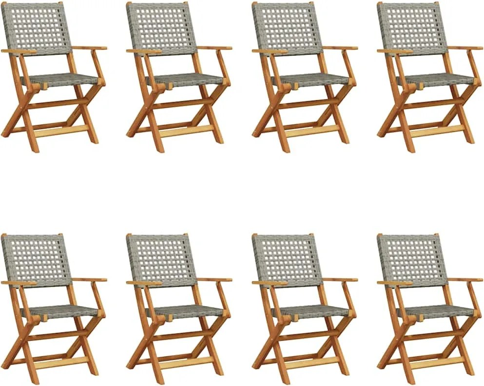 vidaXL 8 db szürke polyrattan és tömör fa összecsukható kerti szék
