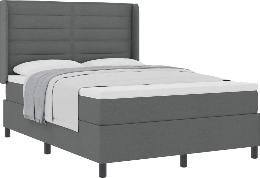 vidaXL Boxrugós ágy matracmal Sötétszürke 140 x 190 cm szövet