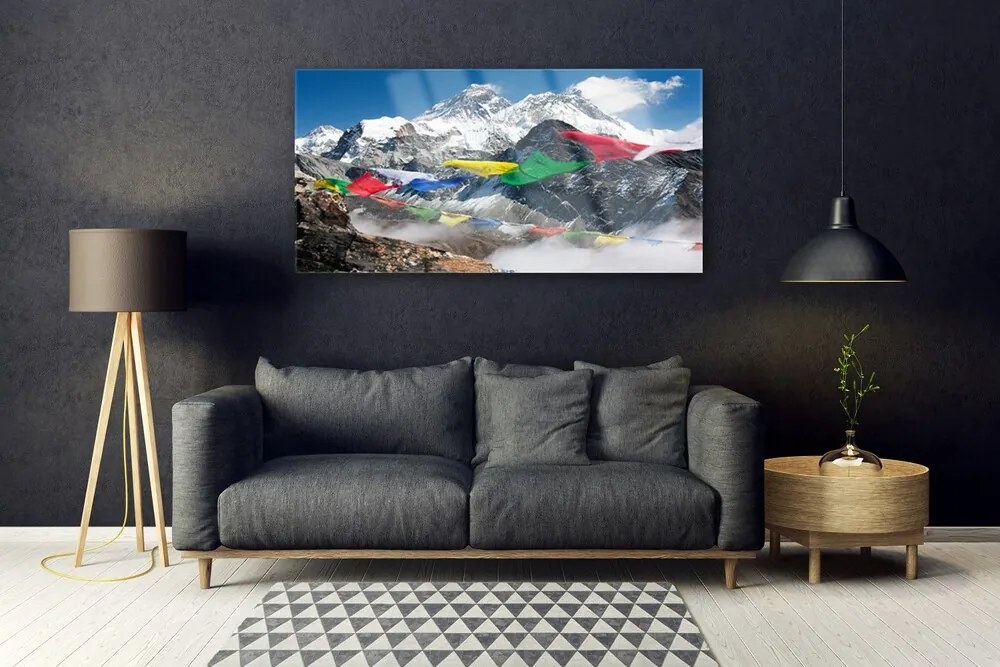 Üvegkép falra hegyi táj 120x60cm