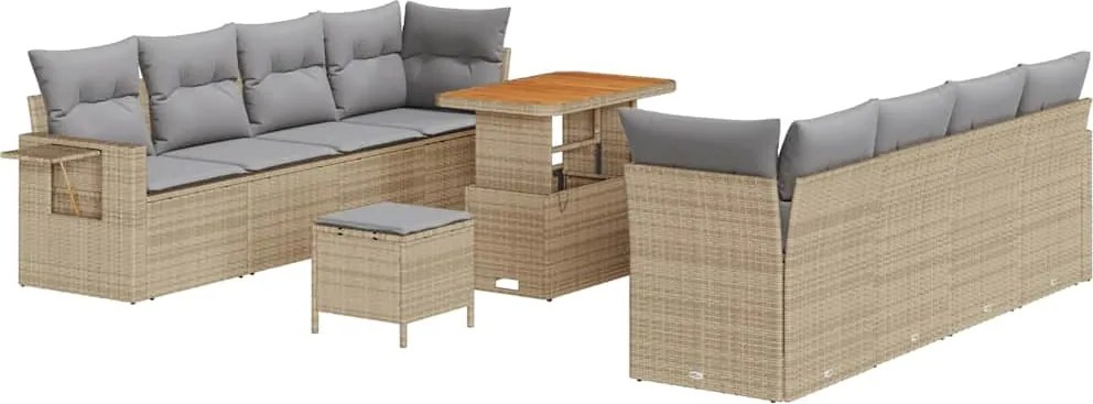 vidaXL Kerti Kanapé Szett 11 pcs Beige és Világosszürke polirattan