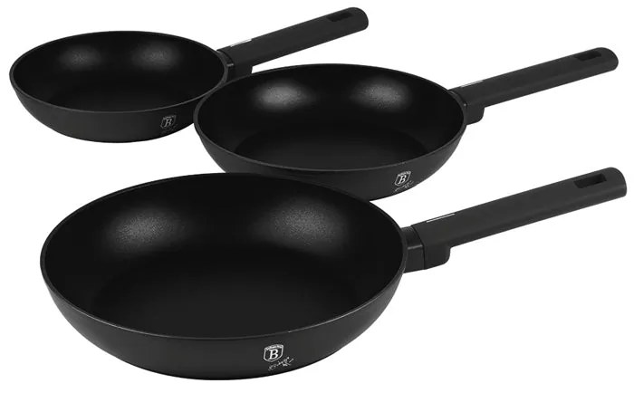 Matt fekete indukciós tapadásmentes 3 részes serpenyő szett Berlinger Haus Matte Black
