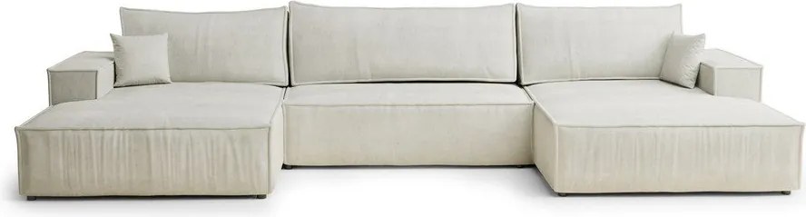 Krémszínű zsenília kinyitható-tárolóhelyes sarokkanapé (U alakú) Kyoto – Maison de Rêve