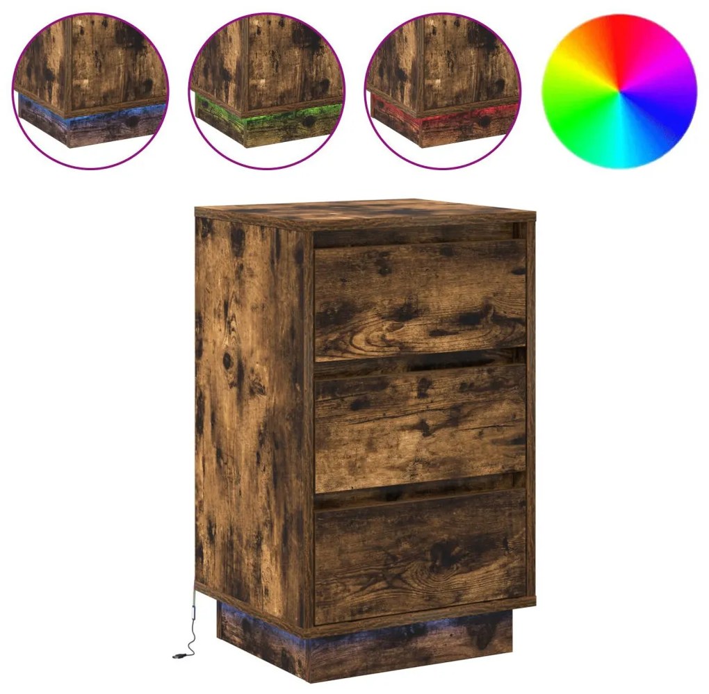 éjjeli szekrény LED-füstölt tölgy 39x34.5x65 cm szerelt fa