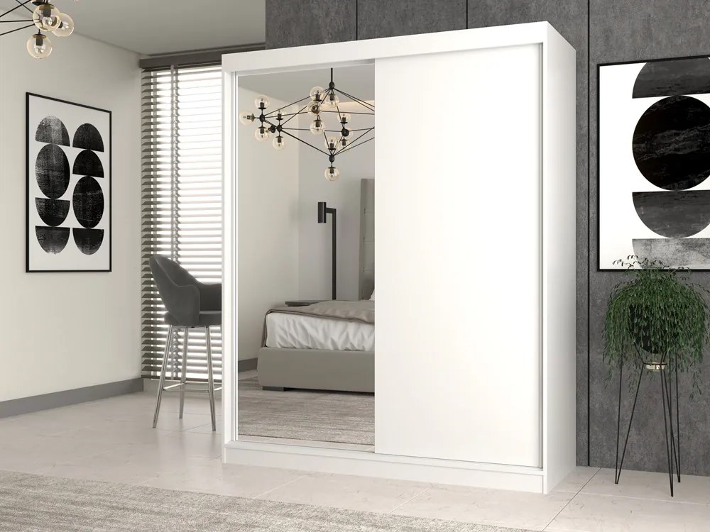 Aldabra IGA 160 A/B tolóajtós gardróbszekrény 120x61x200, 1 tükörrel / sima, fehér
